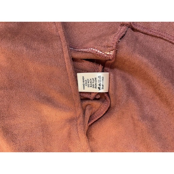 Suede Zipper Detailed Crop Biker Jacket Rust Medium Color Size Small - Picture 6 of 8